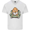 Funny Lazy Couch Potato Watchng TV Mens V-Neck Cotton T-Shirt White