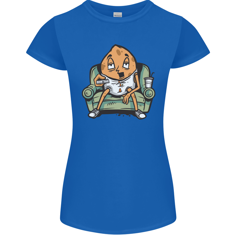 Funny Lazy Couch Potato Watchng TV Womens Petite Cut T-Shirt Royal Blue