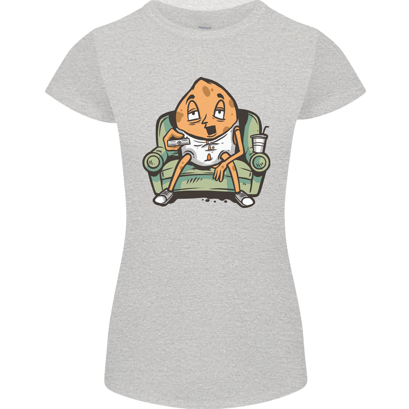 Funny Lazy Couch Potato Watchng TV Womens Petite Cut T-Shirt Sports Grey