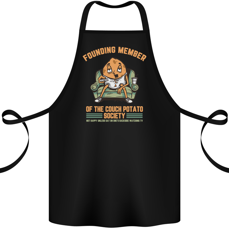 Funny Lazy Couch Potato Watchng TV & Movies Cotton Apron 100% Organic Black