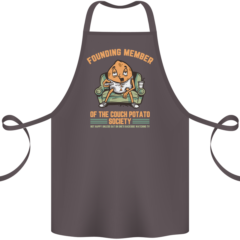Funny Lazy Couch Potato Watchng TV & Movies Cotton Apron 100% Organic Dark Grey