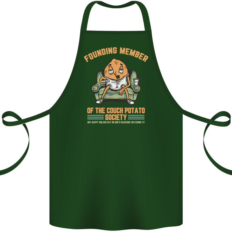 Funny Lazy Couch Potato Watchng TV & Movies Cotton Apron 100% Organic Forest Green