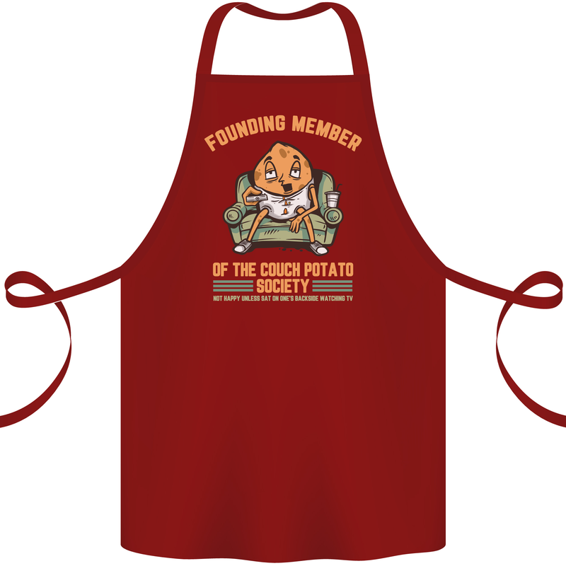 Funny Lazy Couch Potato Watchng TV & Movies Cotton Apron 100% Organic Maroon