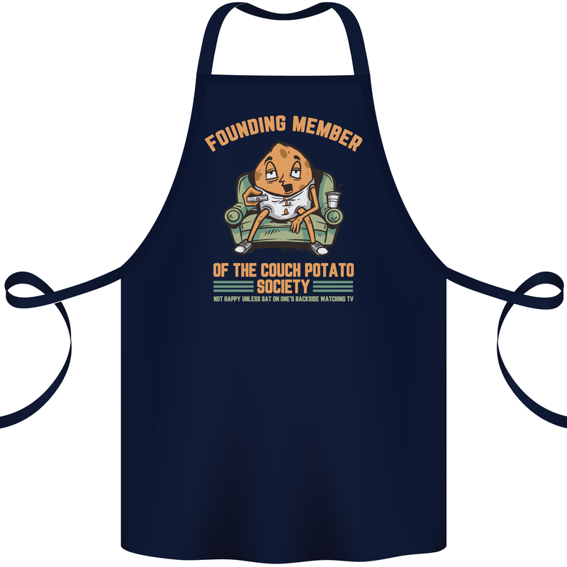 Funny Lazy Couch Potato Watchng TV & Movies Cotton Apron 100% Organic Navy Blue