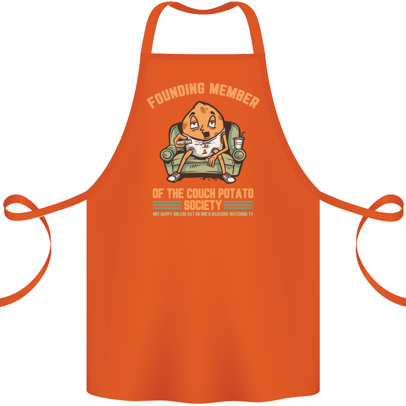 Funny Lazy Couch Potato Watchng TV & Movies Cotton Apron 100% Organic Orange