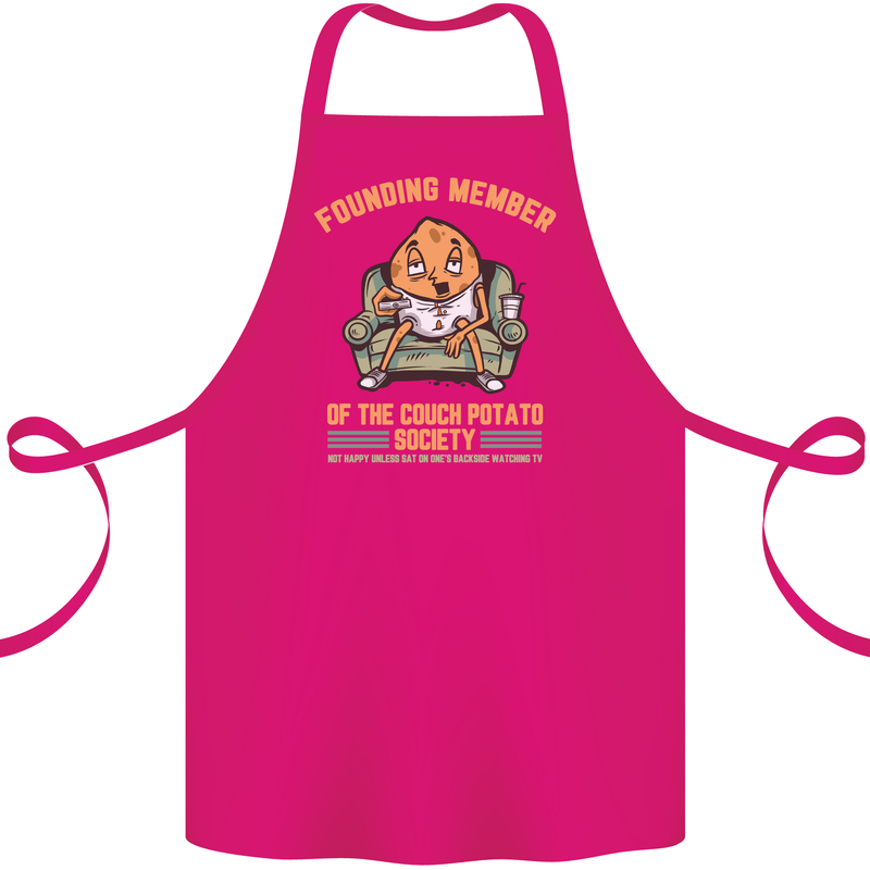 Funny Lazy Couch Potato Watchng TV & Movies Cotton Apron 100% Organic Pink