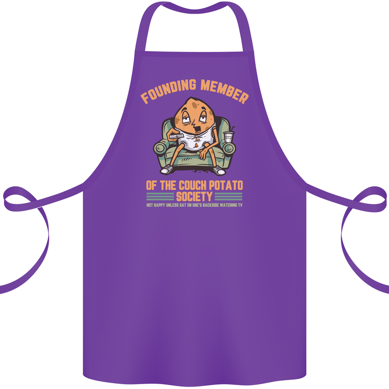 Funny Lazy Couch Potato Watchng TV & Movies Cotton Apron 100% Organic Purple