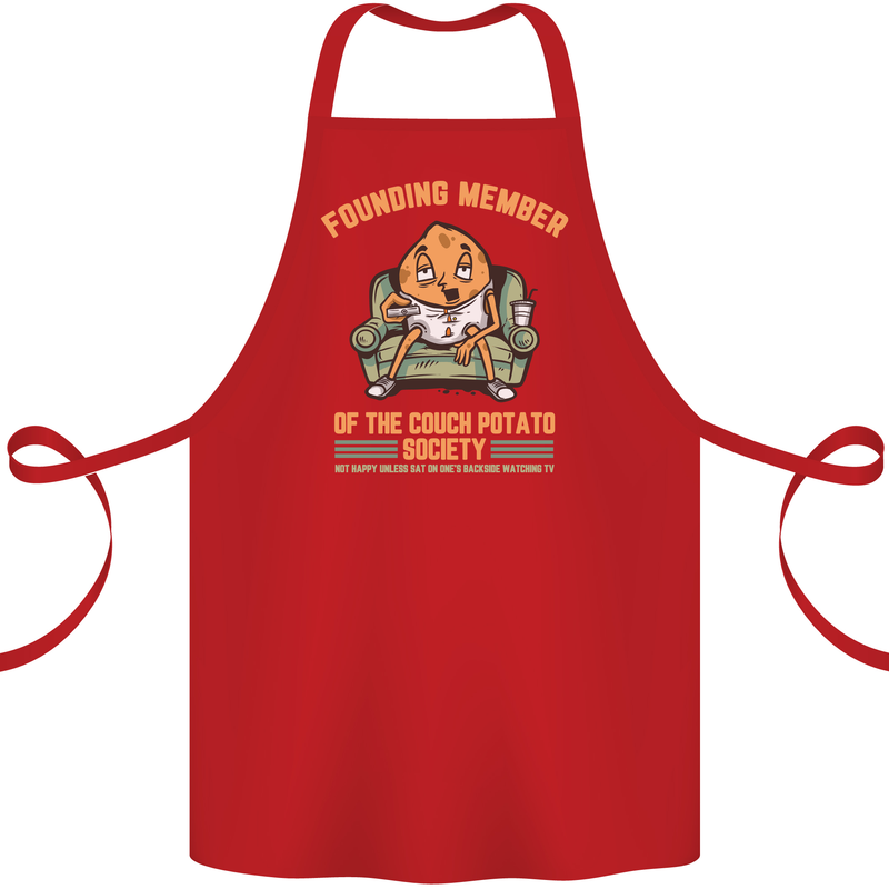 Funny Lazy Couch Potato Watchng TV & Movies Cotton Apron 100% Organic Red