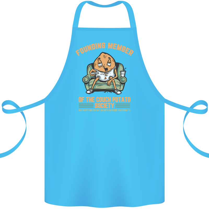 Funny Lazy Couch Potato Watchng TV & Movies Cotton Apron 100% Organic Turquoise