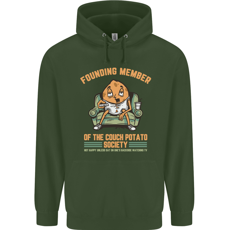 Funny Lazy Couch Potato Watchng TV & Movies Mens 80% Cotton Hoodie Forest Green