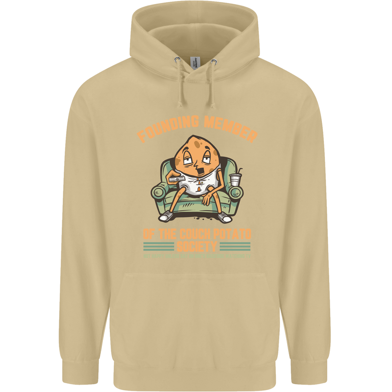 Funny Lazy Couch Potato Watchng TV & Movies Mens 80% Cotton Hoodie Sand