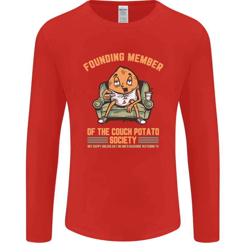 Funny Lazy Couch Potato Watchng TV & Movies Mens Long Sleeve T-Shirt Red