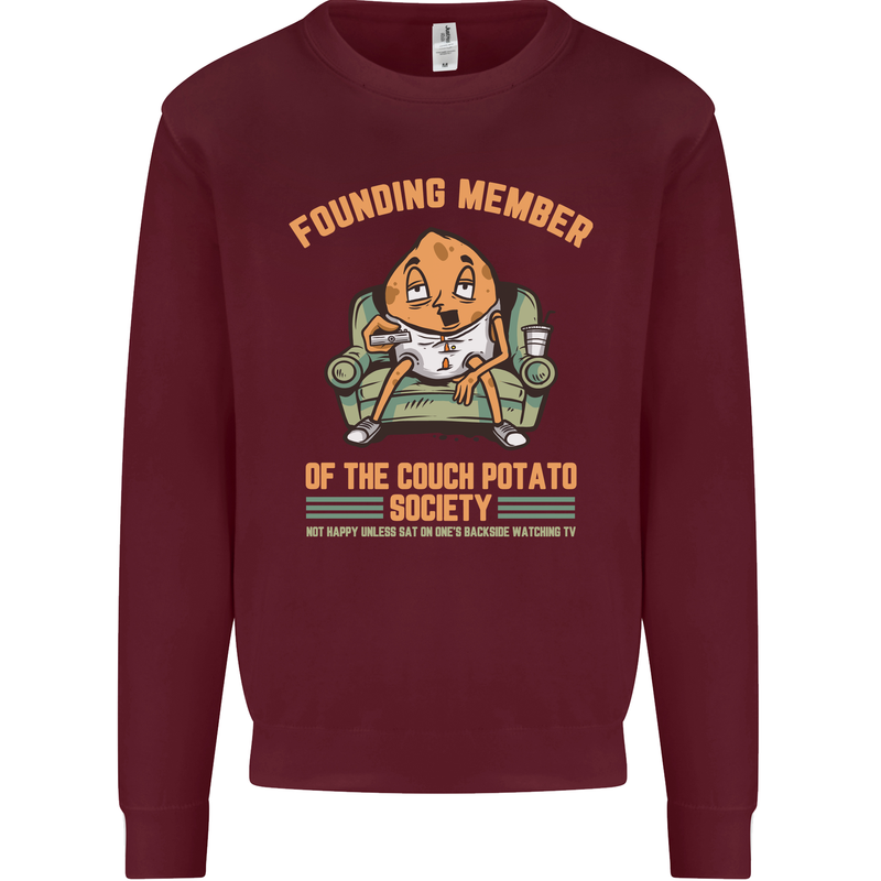 Funny Lazy Couch Potato Watchng TV & Movies Mens Sweatshirt Jumper Maroon