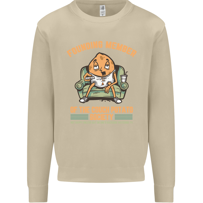Funny Lazy Couch Potato Watchng TV & Movies Mens Sweatshirt Jumper Sand