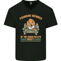 Funny Lazy Couch Potato Watchng TV & Movies Mens V-Neck Cotton T-Shirt Black