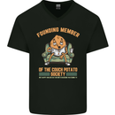 Funny Lazy Couch Potato Watchng TV & Movies Mens V-Neck Cotton T-Shirt Black