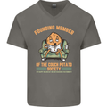 Funny Lazy Couch Potato Watchng TV & Movies Mens V-Neck Cotton T-Shirt Charcoal