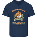 Funny Lazy Couch Potato Watchng TV & Movies Mens V-Neck Cotton T-Shirt Navy Blue