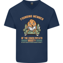 Funny Lazy Couch Potato Watchng TV & Movies Mens V-Neck Cotton T-Shirt Navy Blue