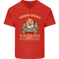 Funny Lazy Couch Potato Watchng TV & Movies Mens V-Neck Cotton T-Shirt Red
