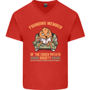 Funny Lazy Couch Potato Watchng TV & Movies Mens V-Neck Cotton T-Shirt Red