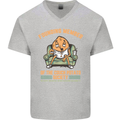 Funny Lazy Couch Potato Watchng TV & Movies Mens V-Neck Cotton T-Shirt Sports Grey