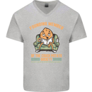 Funny Lazy Couch Potato Watchng TV & Movies Mens V-Neck Cotton T-Shirt Sports Grey