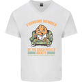 Funny Lazy Couch Potato Watchng TV & Movies Mens V-Neck Cotton T-Shirt White