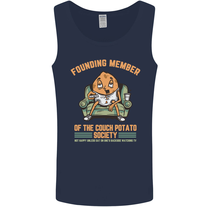 Funny Lazy Couch Potato Watchng TV & Movies Mens Vest Tank Top Navy Blue