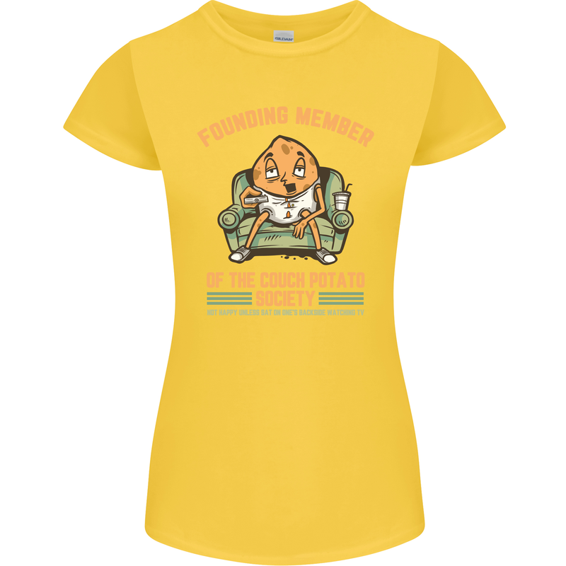Funny Lazy Couch Potato Watchng TV & Movies Womens Petite Cut T-Shirt Yellow