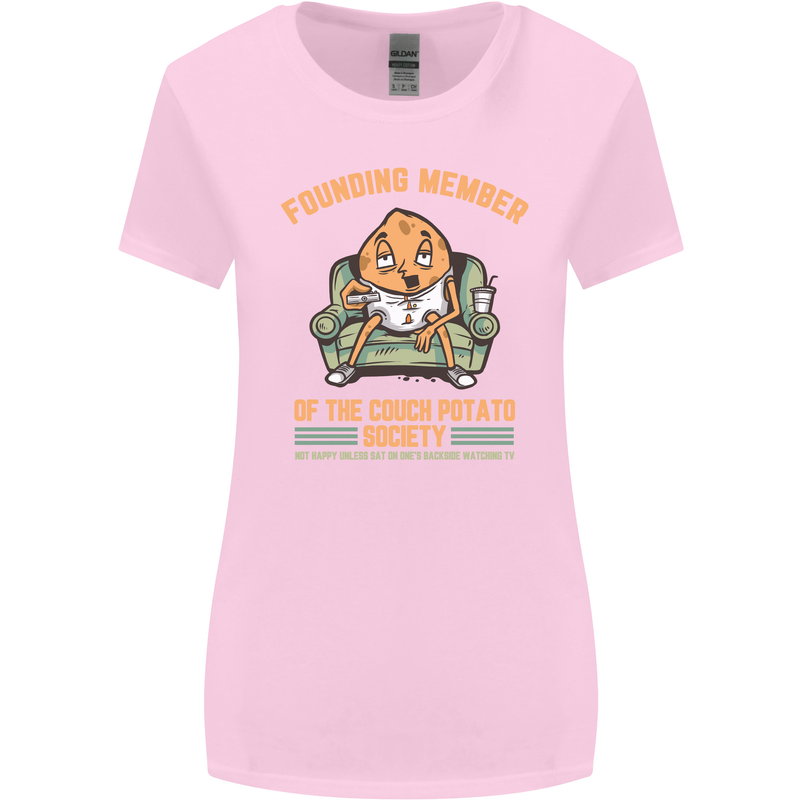 Funny Lazy Couch Potato Watchng TV & Movies Womens Wider Cut T-Shirt Light Pink