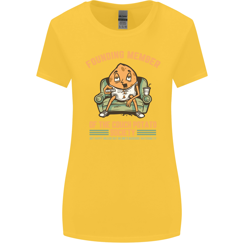 Funny Lazy Couch Potato Watchng TV & Movies Womens Wider Cut T-Shirt Yellow