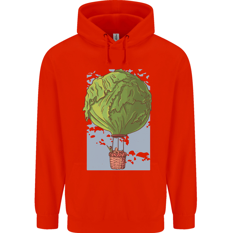 Funny Lettuce Hot Air Balloon Mens 80% Cotton Hoodie Bright Red