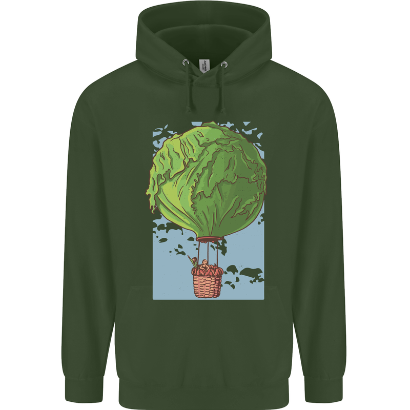 Funny Lettuce Hot Air Balloon Mens 80% Cotton Hoodie Forest Green