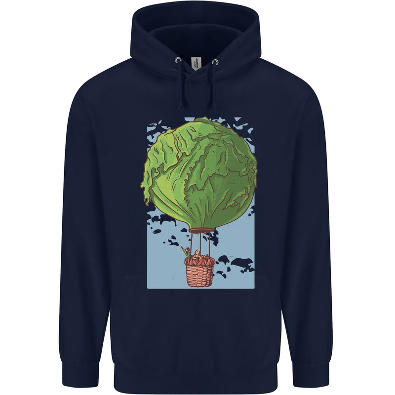 Funny Lettuce Hot Air Balloon Mens 80% Cotton Hoodie Navy Blue