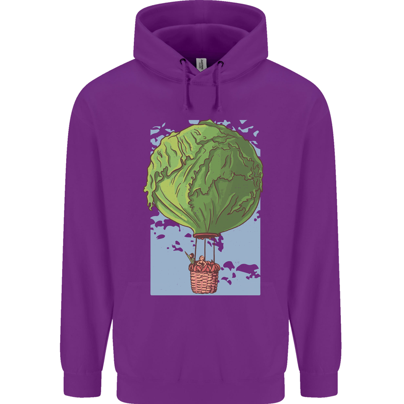 Funny Lettuce Hot Air Balloon Mens 80% Cotton Hoodie Purple