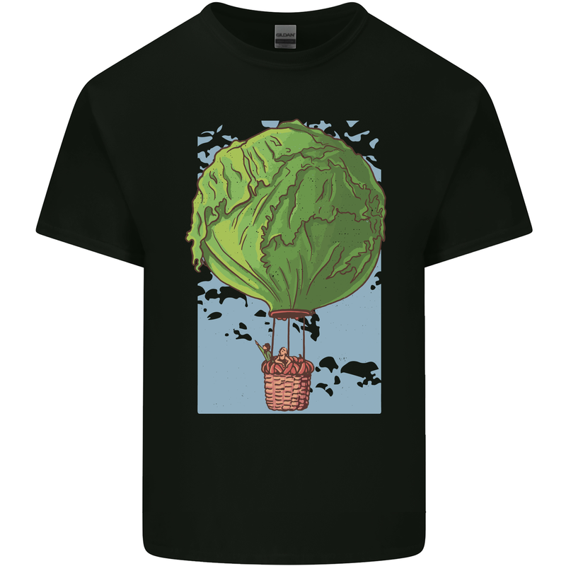 Funny Lettuce Hot Air Balloon Mens Cotton T-Shirt Tee Top Black