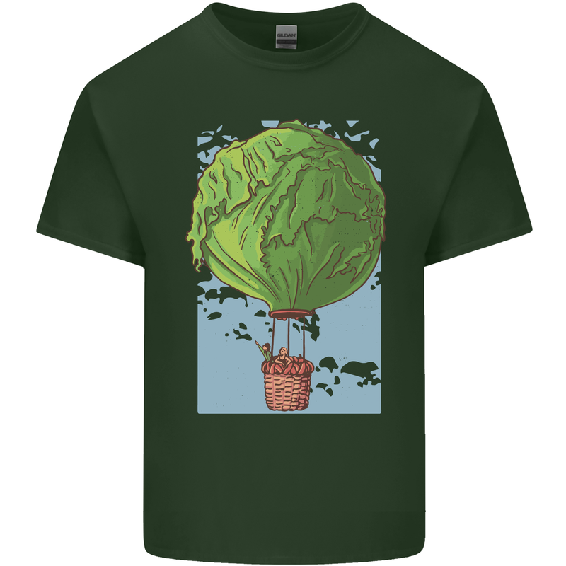 Funny Lettuce Hot Air Balloon Mens Cotton T-Shirt Tee Top Forest Green