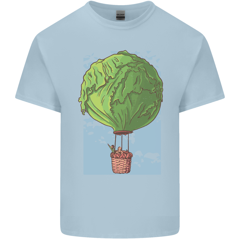 Funny Lettuce Hot Air Balloon Mens Cotton T-Shirt Tee Top Light Blue
