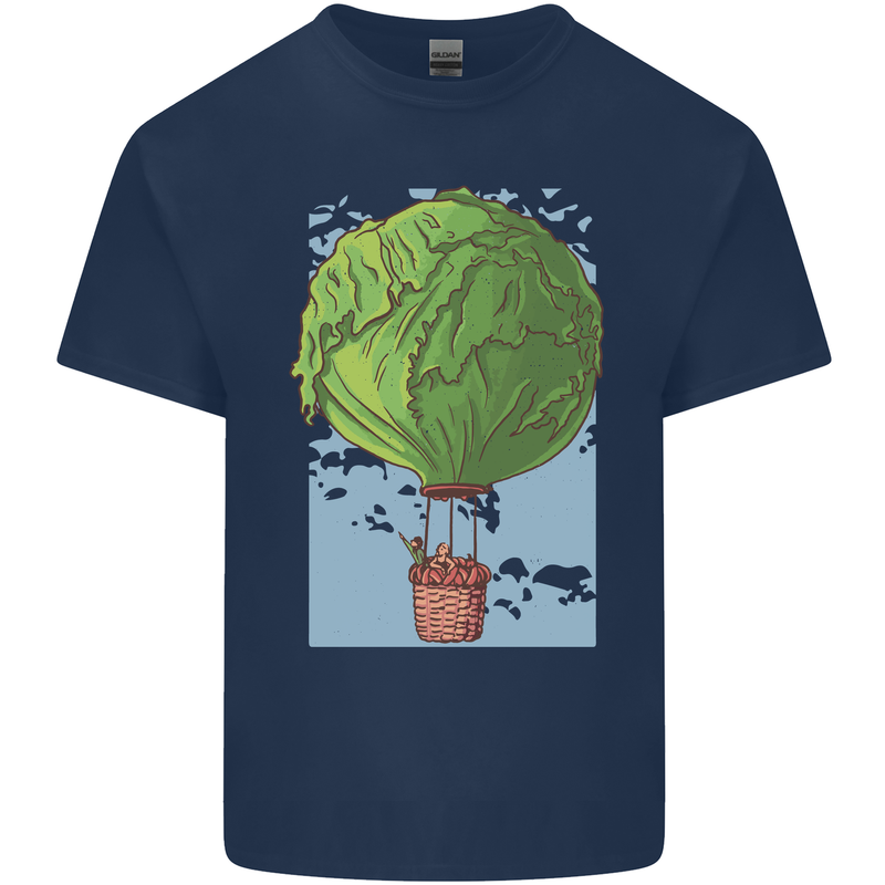 Funny Lettuce Hot Air Balloon Mens Cotton T-Shirt Tee Top Navy Blue