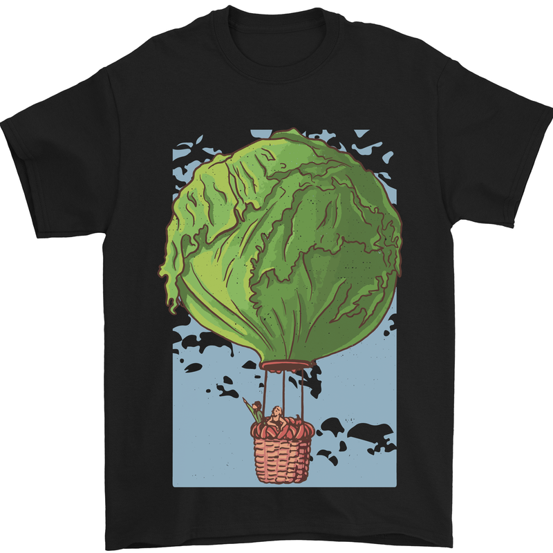 Funny Lettuce Hot Air Balloon Mens T-Shirt Cotton Gildan Black