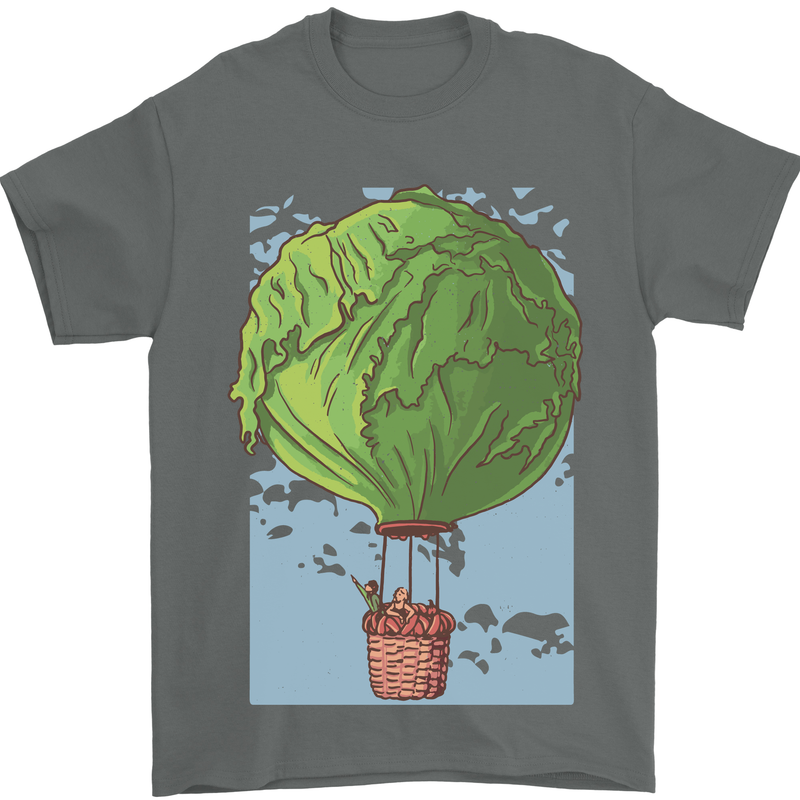 Funny Lettuce Hot Air Balloon Mens T-Shirt Cotton Gildan Charcoal