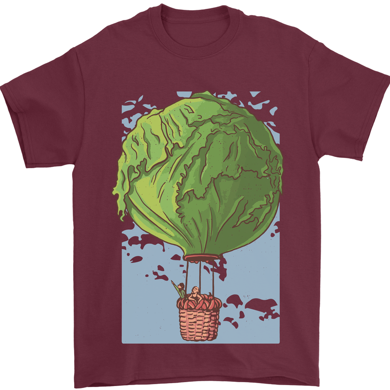 Funny Lettuce Hot Air Balloon Mens T-Shirt Cotton Gildan Maroon