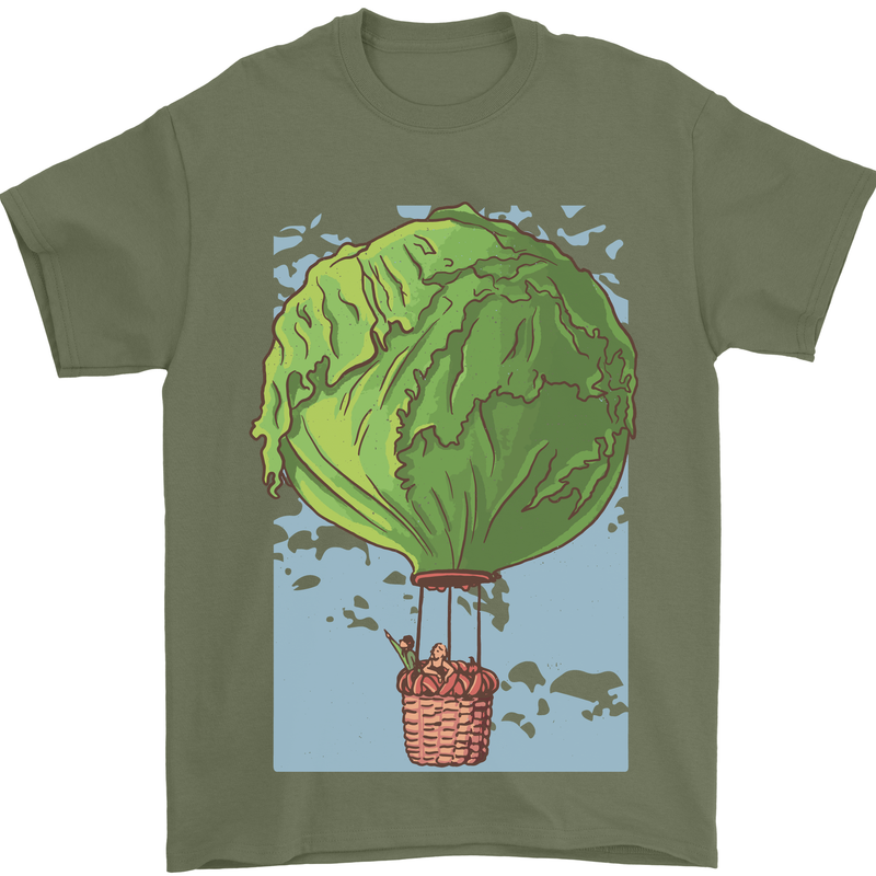 Funny Lettuce Hot Air Balloon Mens T-Shirt Cotton Gildan Military Green