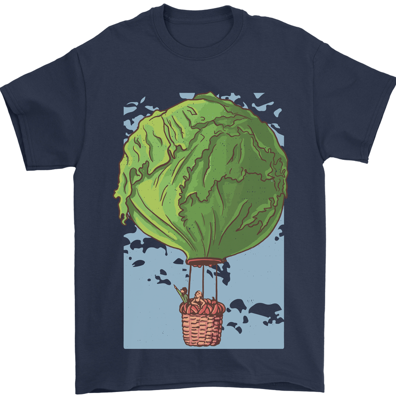 Funny Lettuce Hot Air Balloon Mens T-Shirt Cotton Gildan Navy Blue