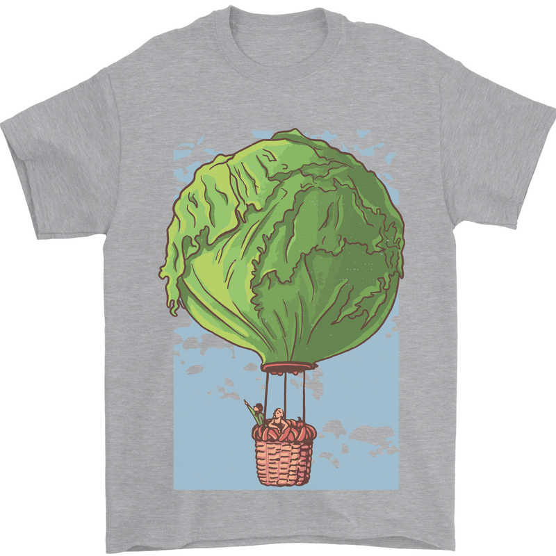 Funny Lettuce Hot Air Balloon Mens T-Shirt Cotton Gildan Sports Grey