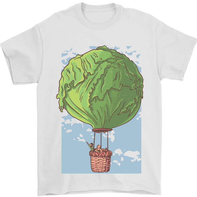 Funny Lettuce Hot Air Balloon Mens T-Shirt Cotton Gildan White