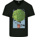 Funny Lettuce Hot Air Balloon Mens V-Neck Cotton T-Shirt Black