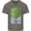 Funny Lettuce Hot Air Balloon Mens V-Neck Cotton T-Shirt Charcoal