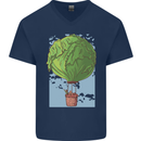 Funny Lettuce Hot Air Balloon Mens V-Neck Cotton T-Shirt Navy Blue